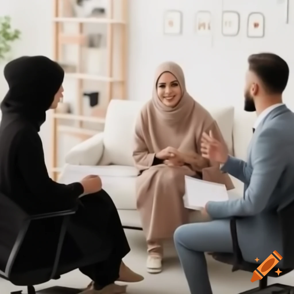 Muslim couple in counseling session in office