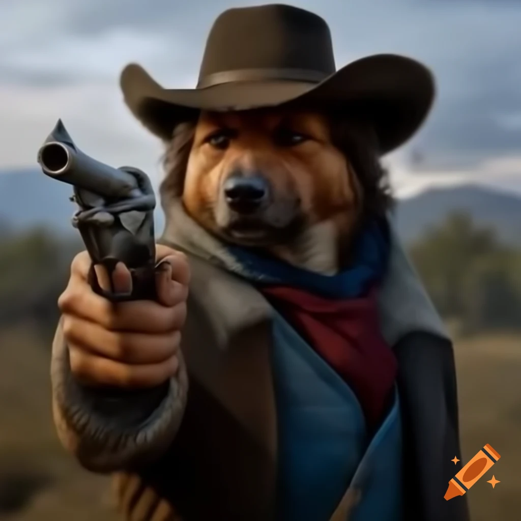 Duck with revolver in wild west setting