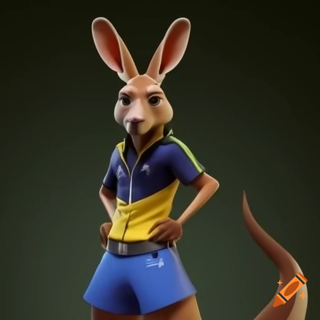 Anthropomorphic kangaroo in sports attire on Craiyon