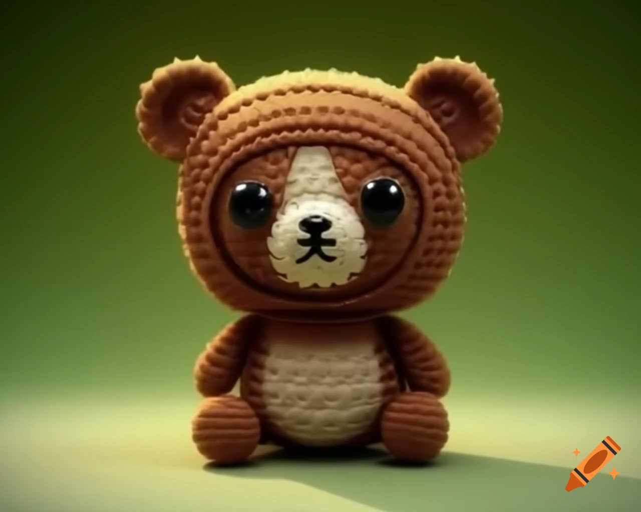 Cute cartoonish 3D baby bear made of crochet with no background