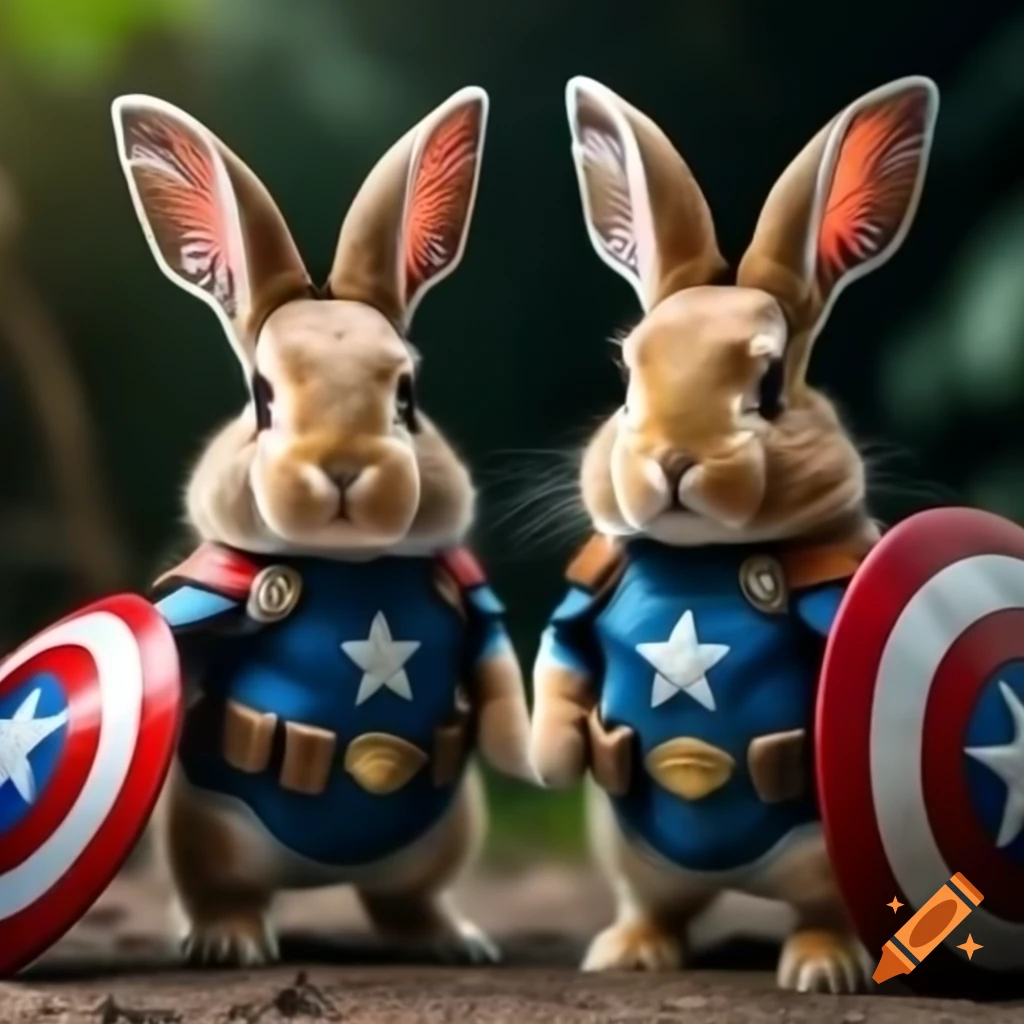 Two rabbits dressed as Marvel superheroes, ready for action on Craiyon