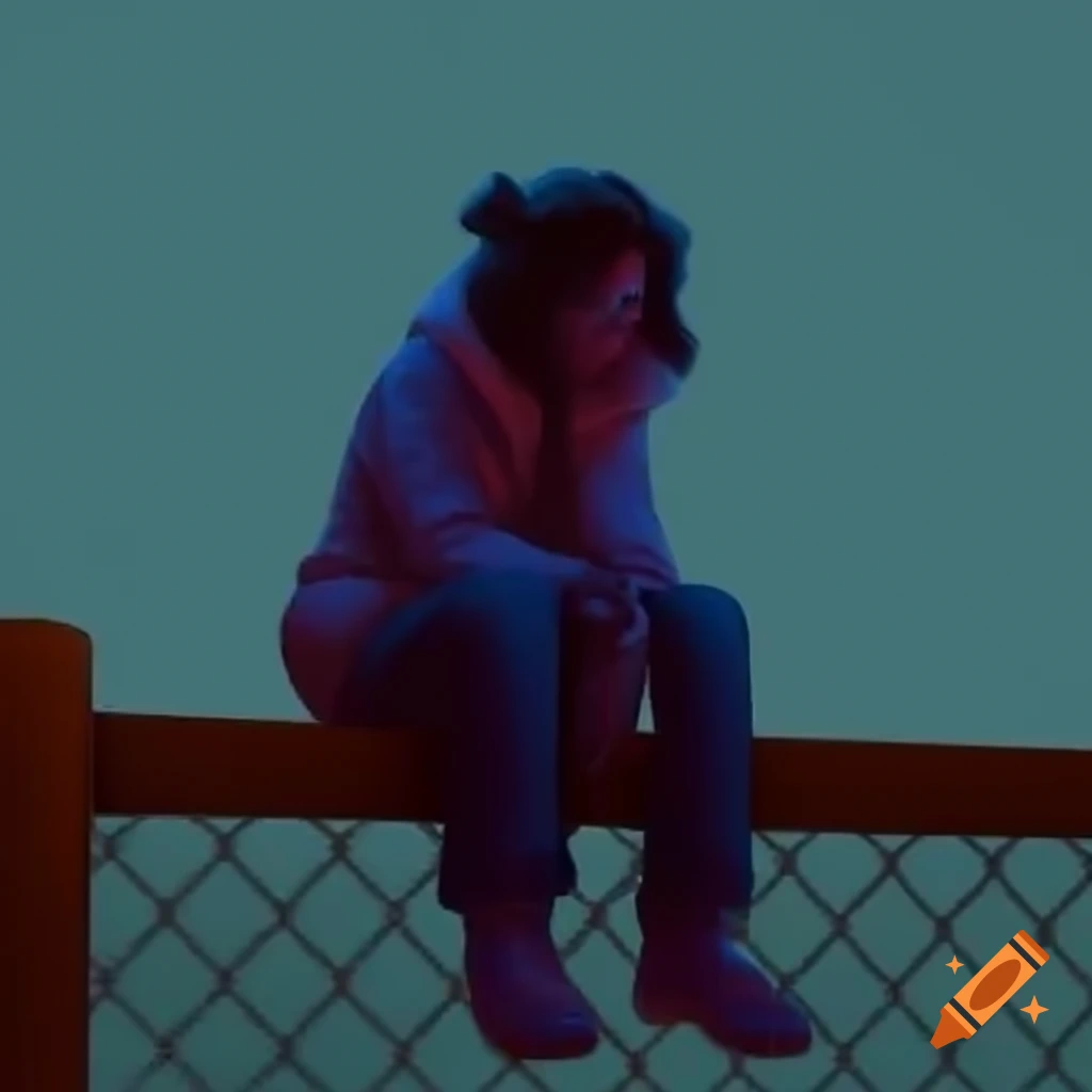 3D art of a person sitting on a fence