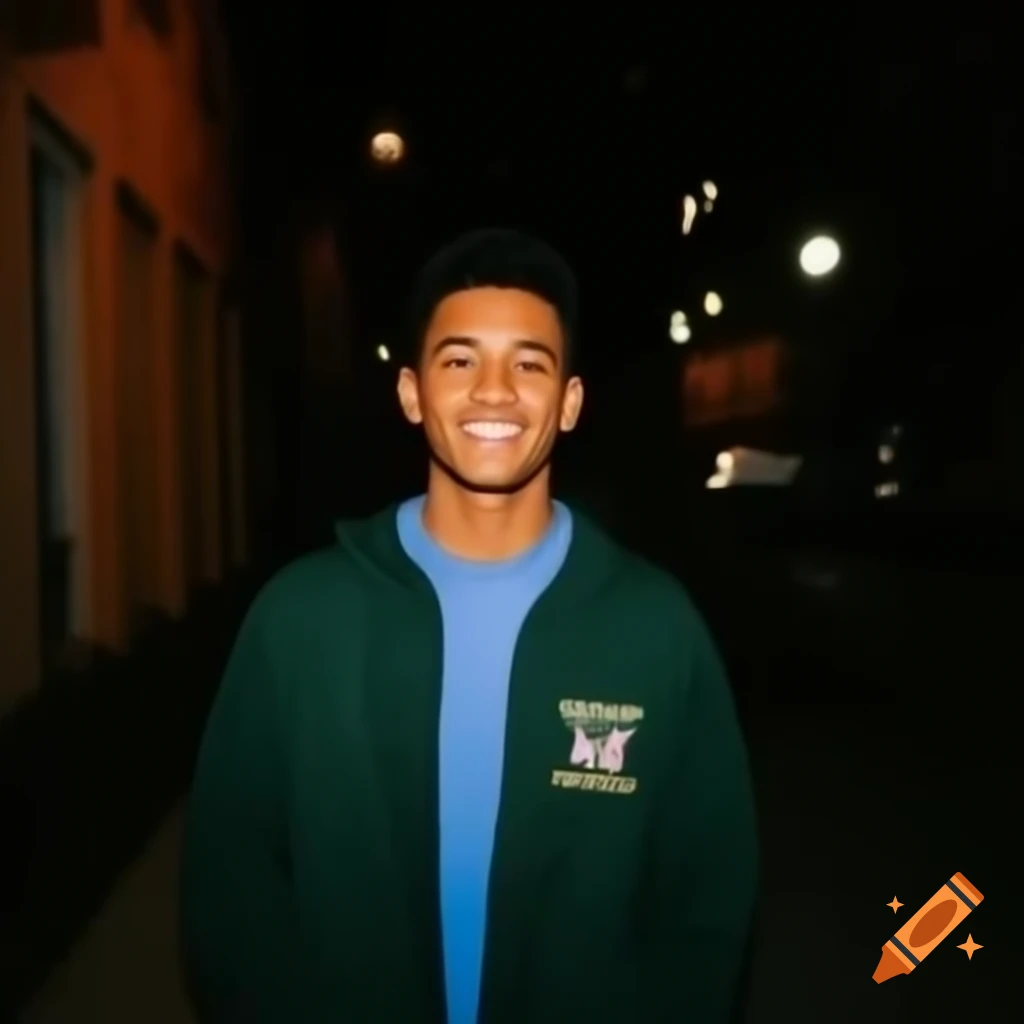 Male college student partying in dark alley at night