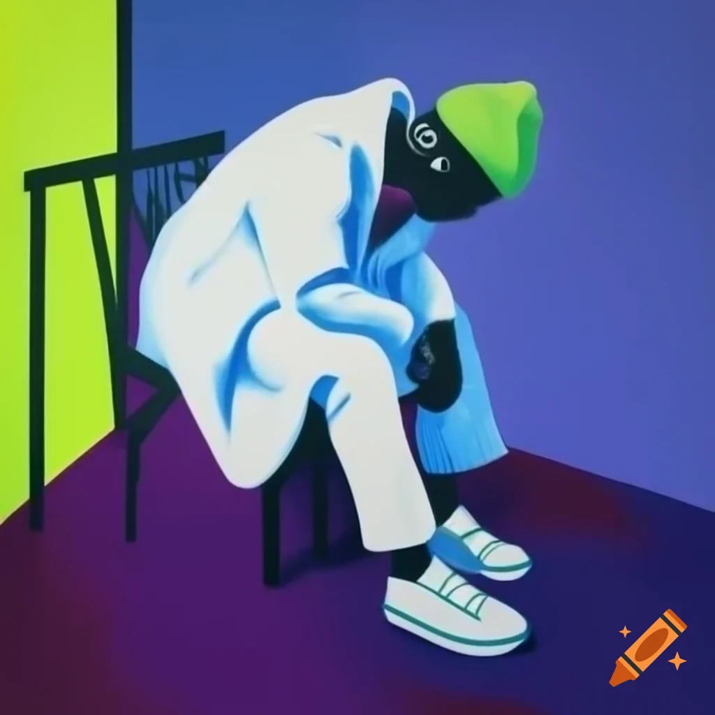Vibrant minimalist painting inspired by Guernica with neon colors