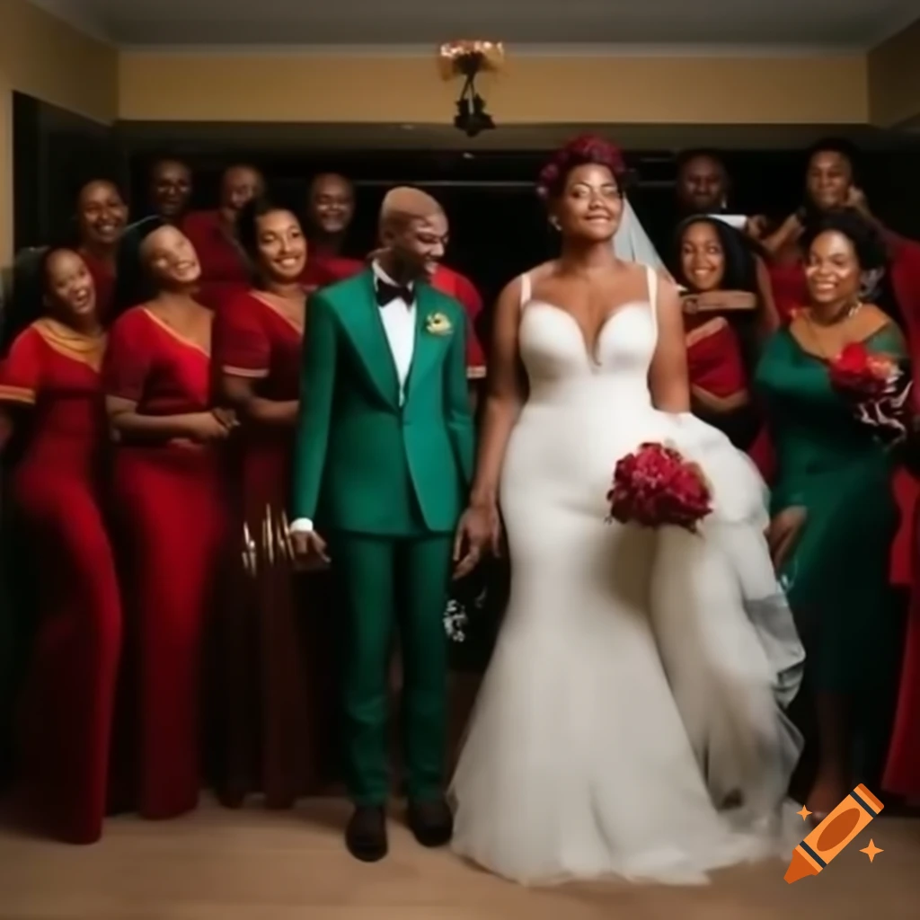 African wedding theme featuring bride, groom, and bridal party in emerald green, ruby red, white, and gold on Craiyon African wedding theme featuring bride, groom, and bridal party in emerald green, ruby red, white, and gold on Craiyon
