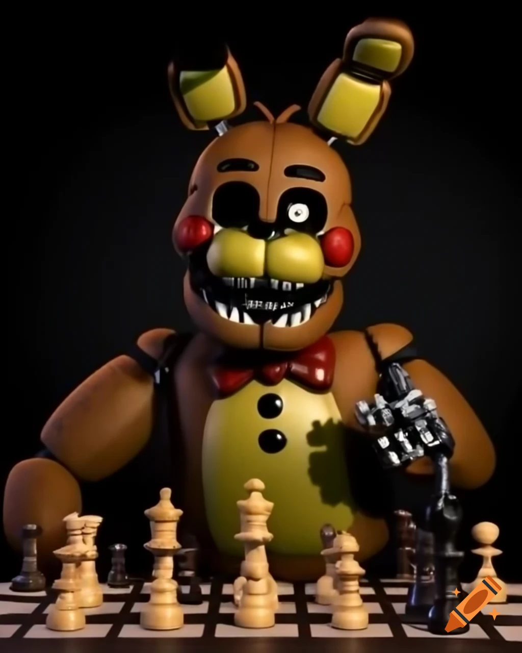 Freddy Fazbear from Five Nights at Freddy's playing chess