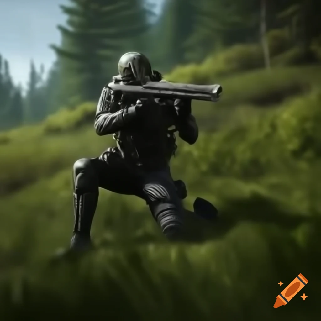 Forrest R6 Pro Rainbow Six Siege operators navigating grassy forest with bushes on Craiyon