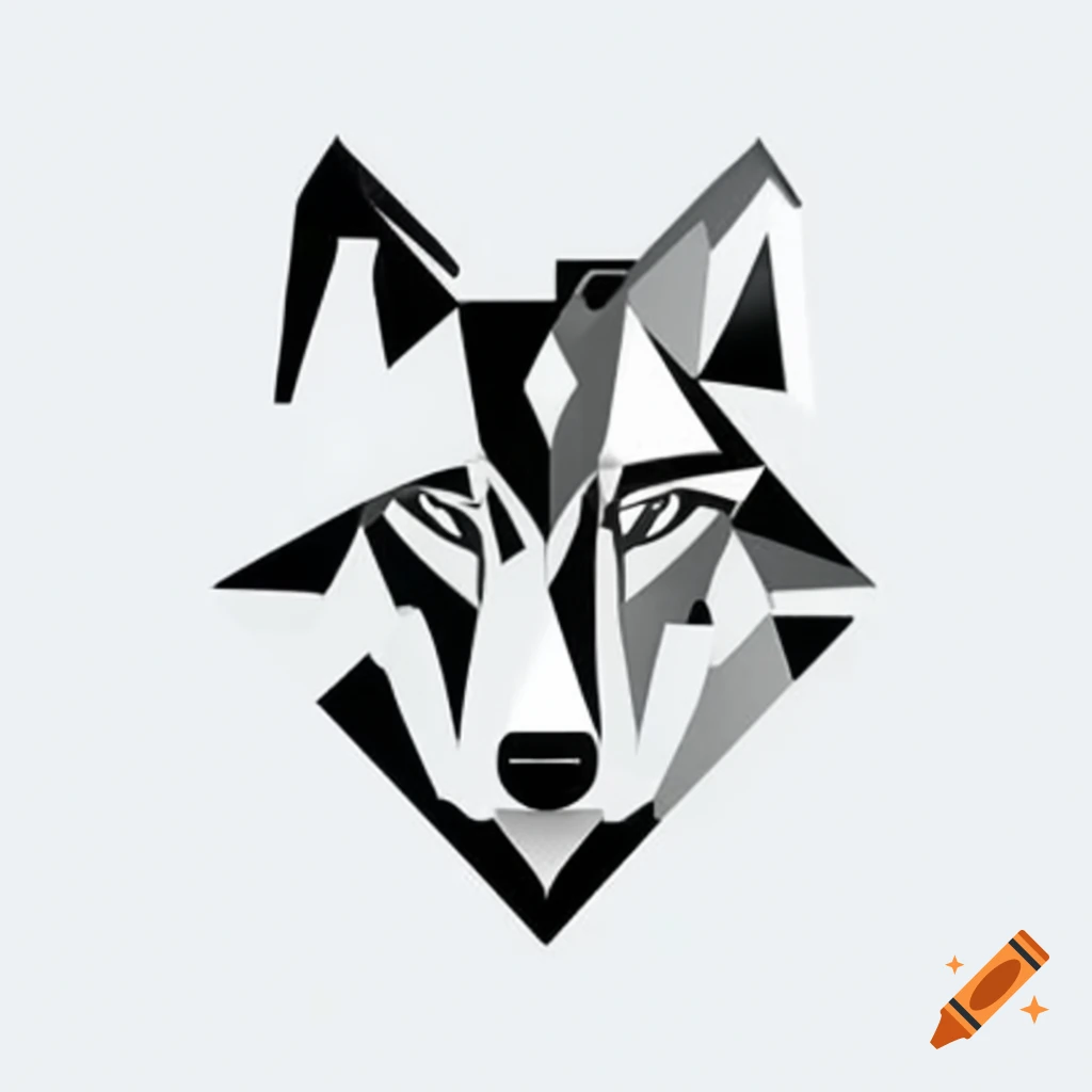 Geometric black and white wolf's head logo for cocktail bar