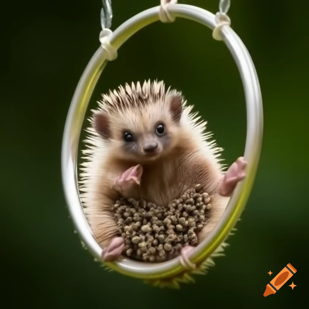 Hedgehog performing aerial tricks on shimmering lyra hoop