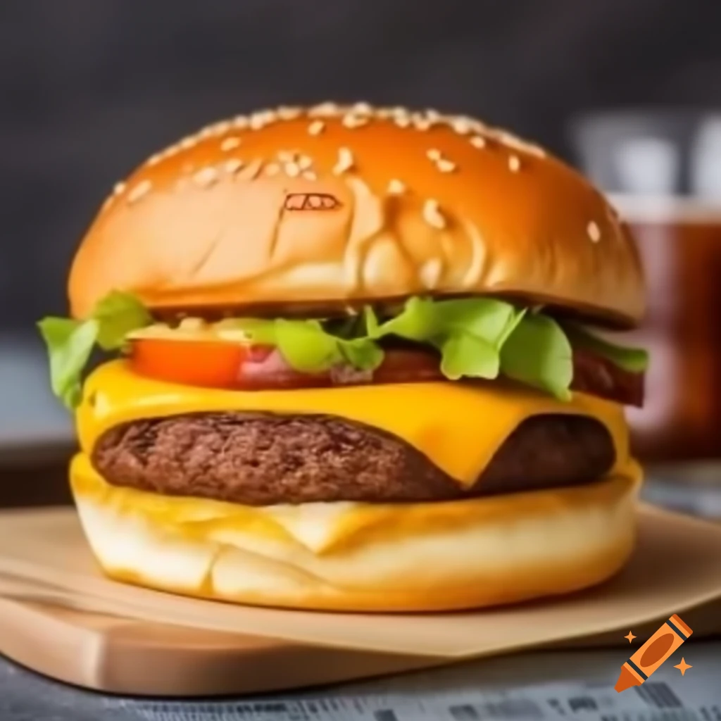 Giant mega burger with layers of toppings