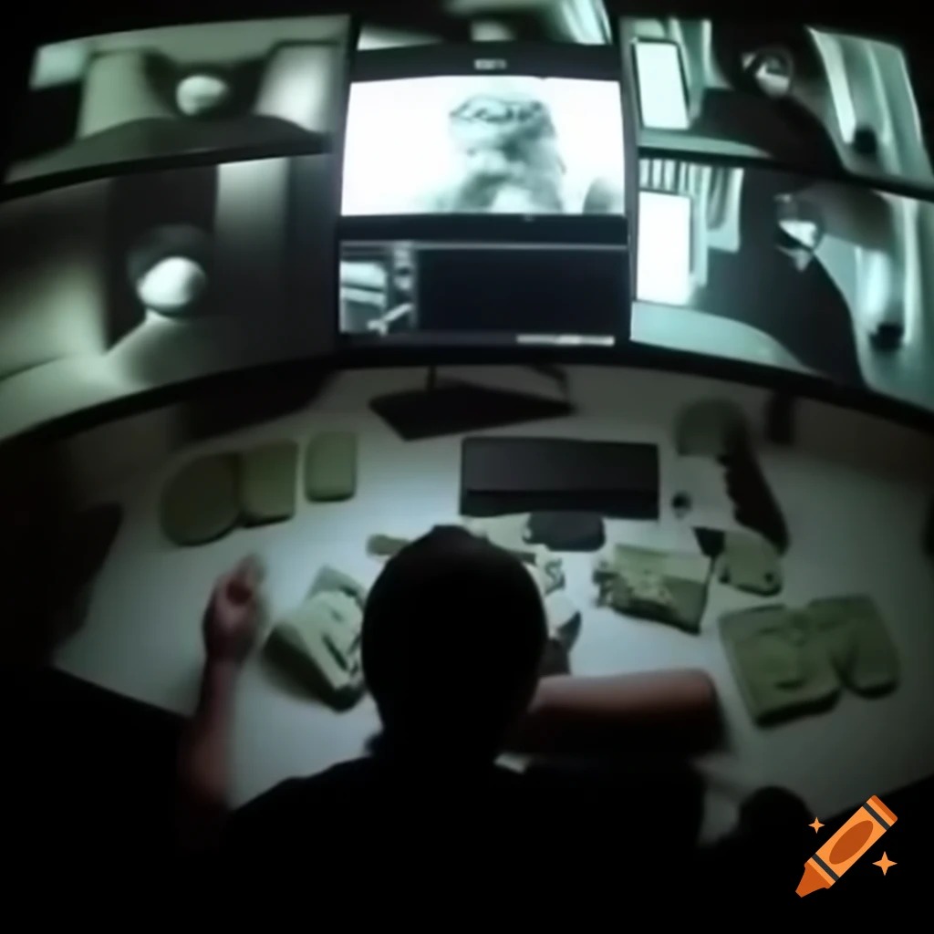 Man observing CCTV footage of money transactions at ATM
