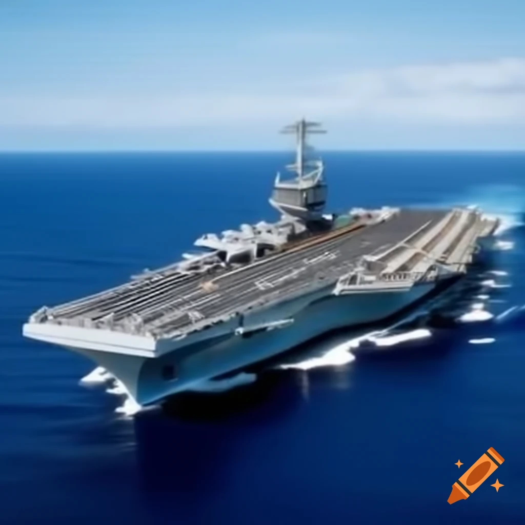 Large aircraft carrier sailing on the sea