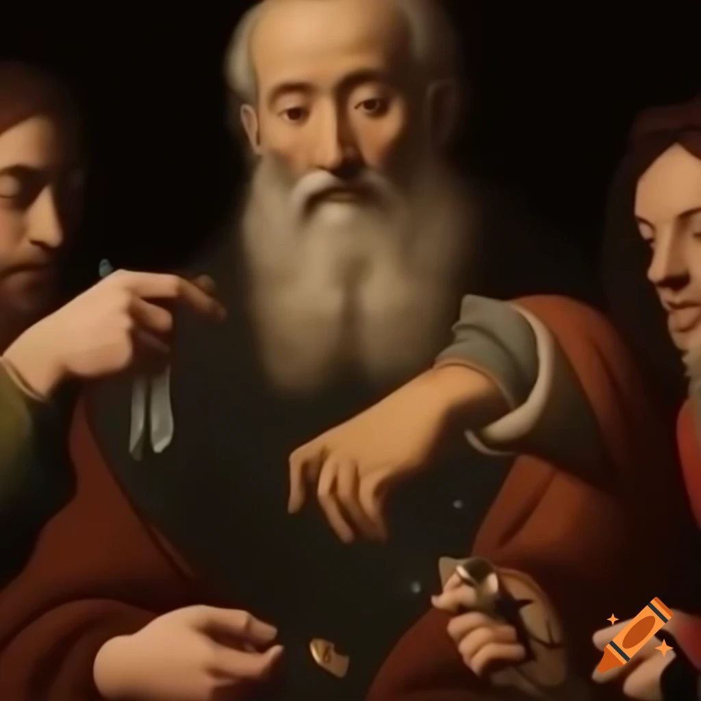 Saint Peter with four hands holding keys in chiaroscuro renaissance style