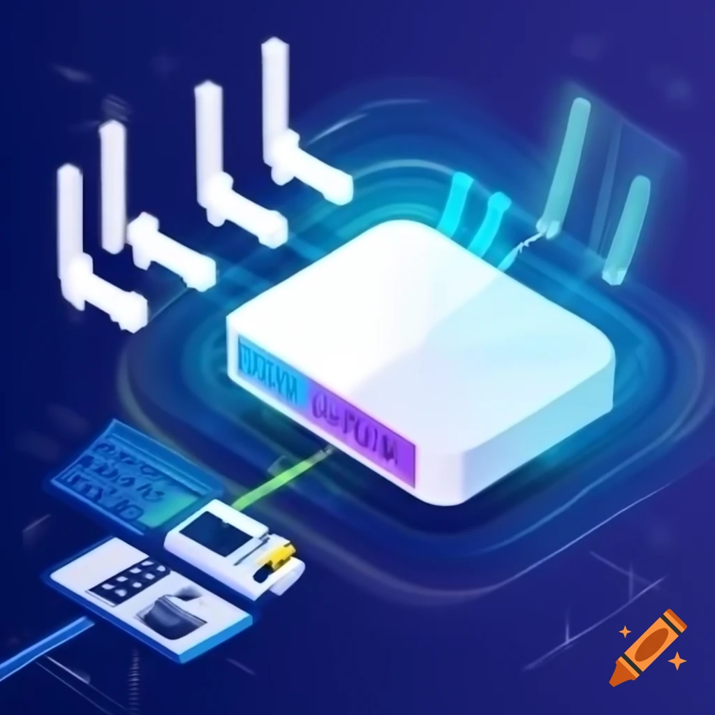 Router and security elements representing network engineering on Craiyon