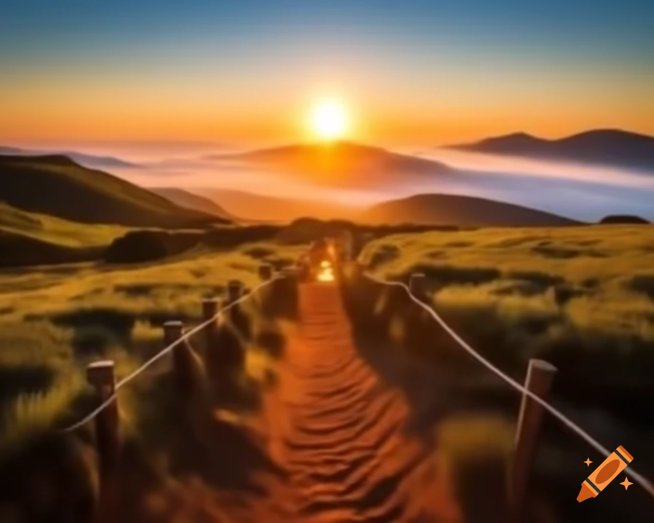 Path leading towards a beautiful sunrise