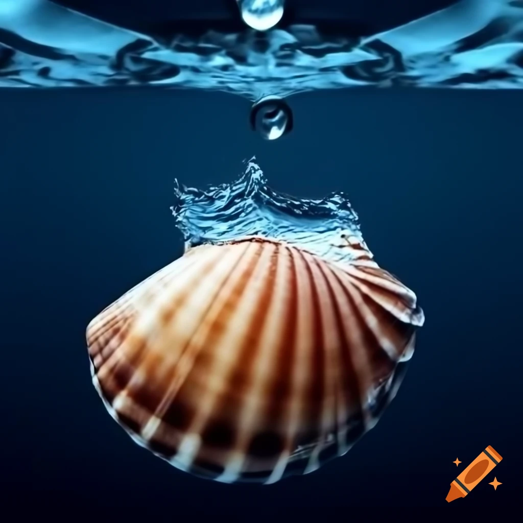 Seashell holding drop of water, symbol of ocean health