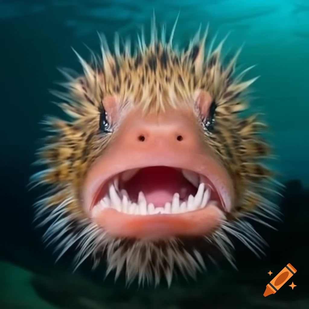 Porcupine fish showcasing large teeth