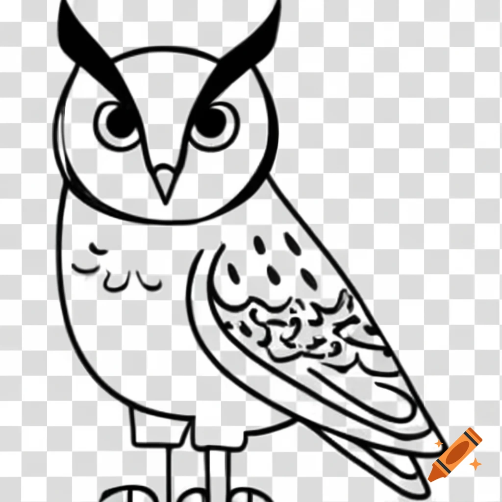 Simple line art representation of an owl on transparent background