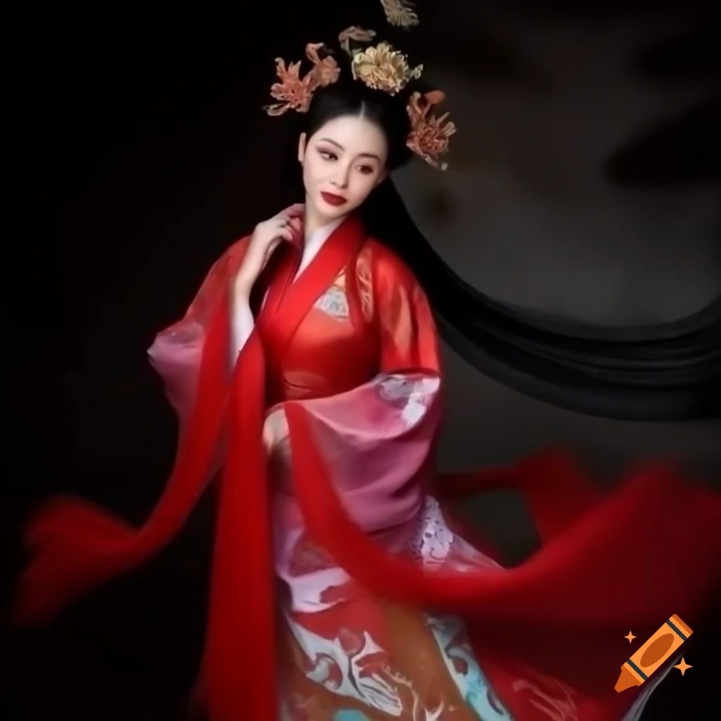 Chinese woman in red traditional concubine attire from middle ages on ...