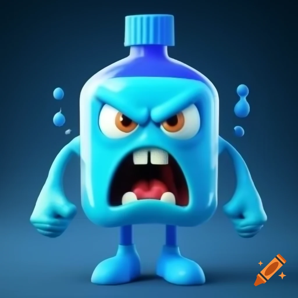 Angry 3D mouthwash character with expressive features