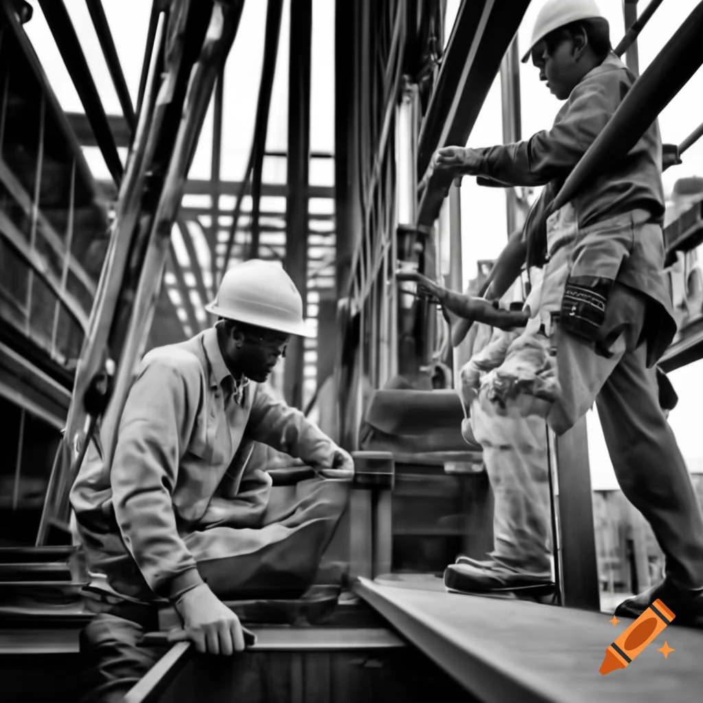 Three construction workers on a job site