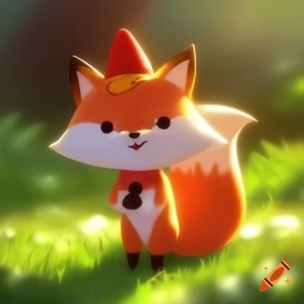 Cute fox wearing a red hat