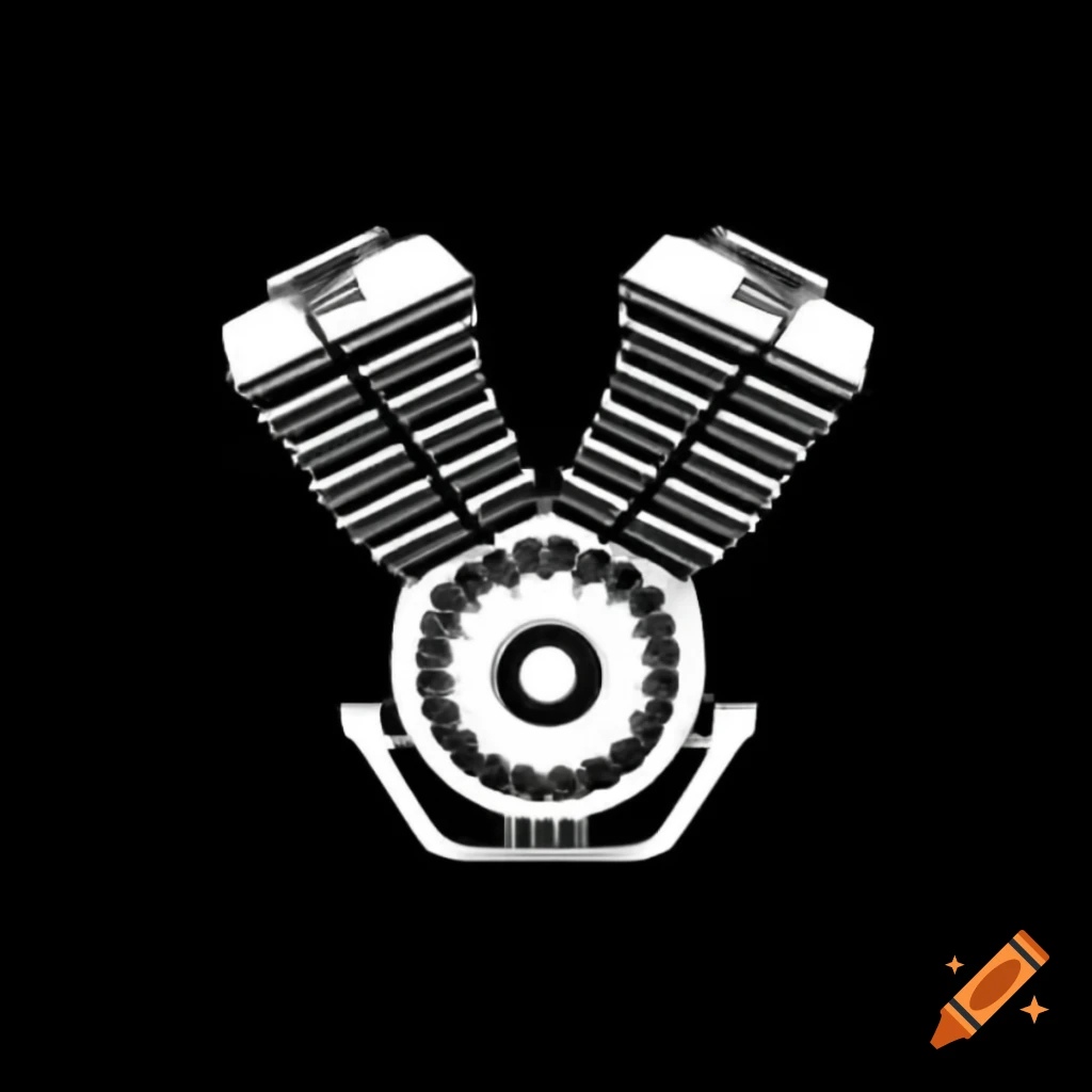 Simple drawing of motorcycle engine in 3/4 view