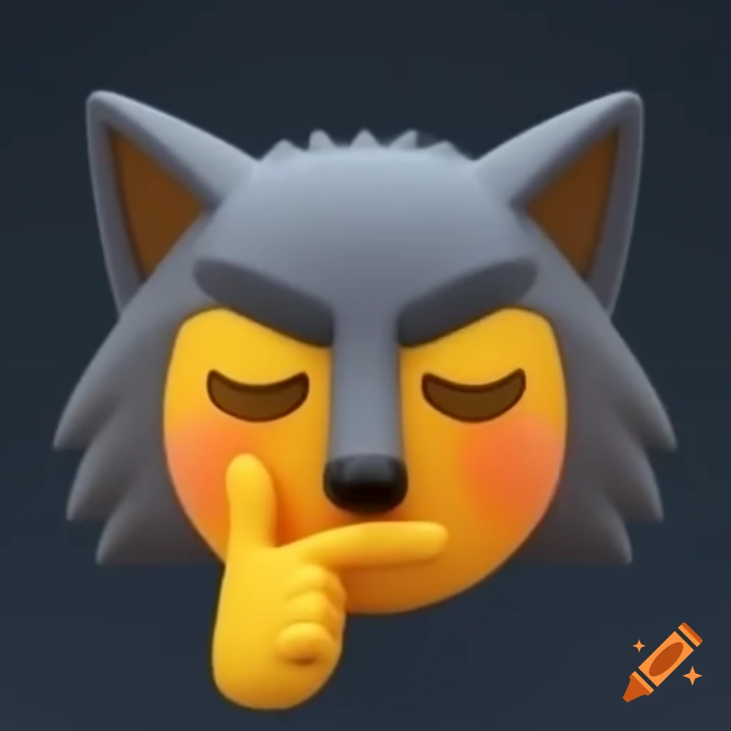 Wolf emoji with silence gesture facial expression
