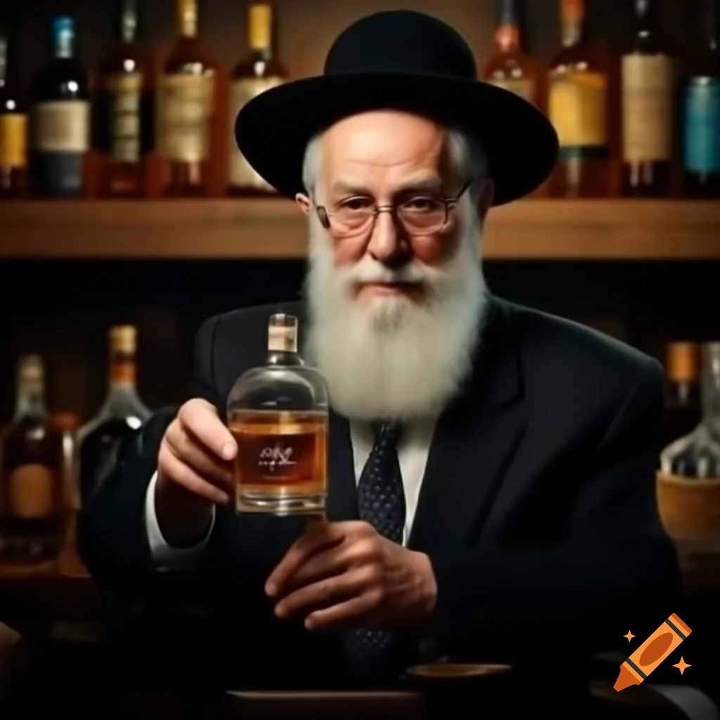 Rabbi holding a bottle of whiskey