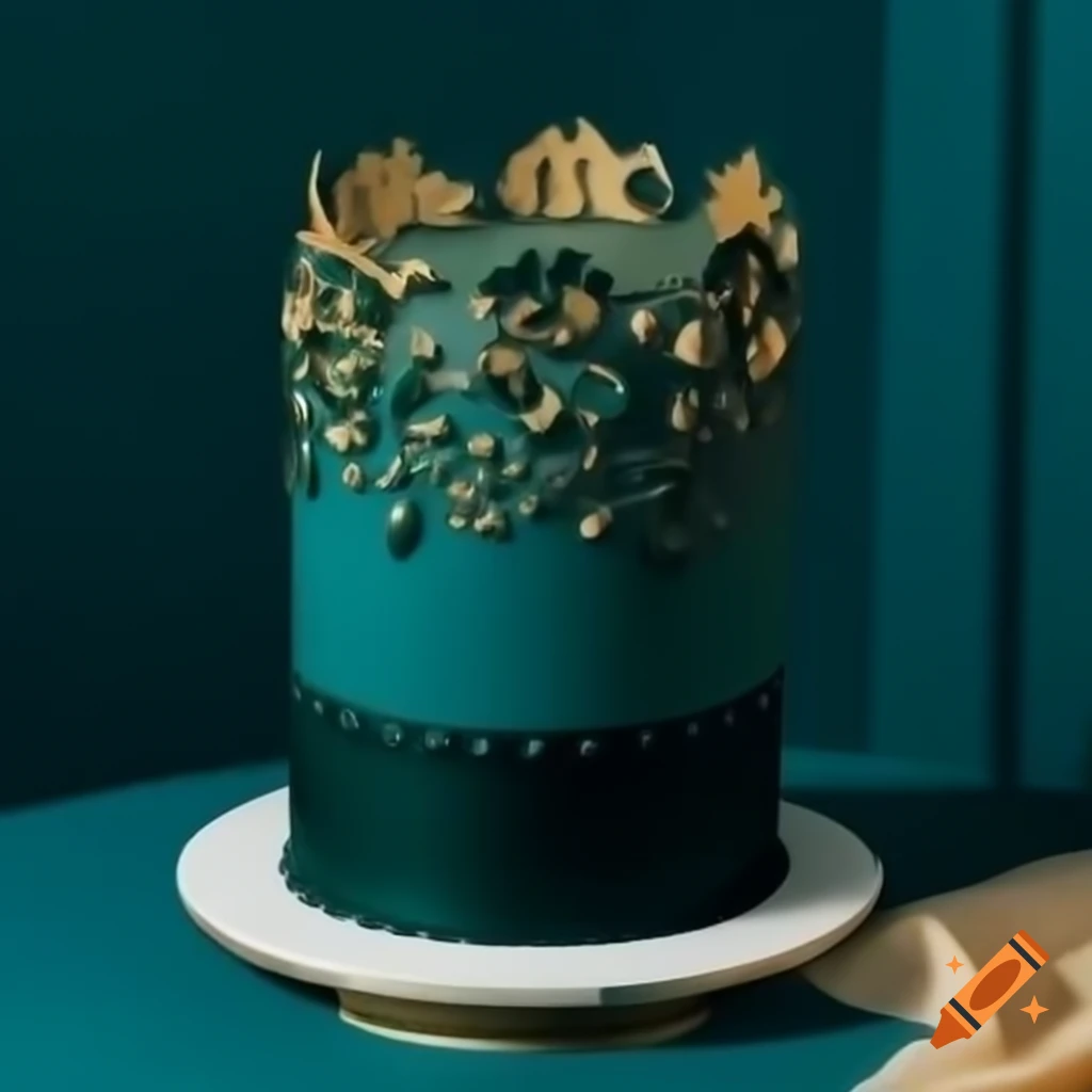 Luxurious dark teal cake with gold borders and '40' topper