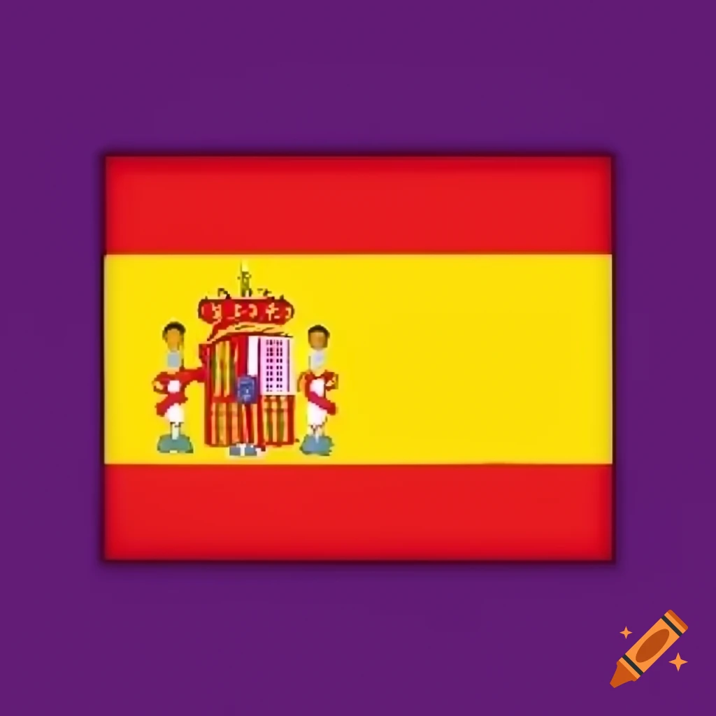 2D cartoon representation of Spain flag on purple background