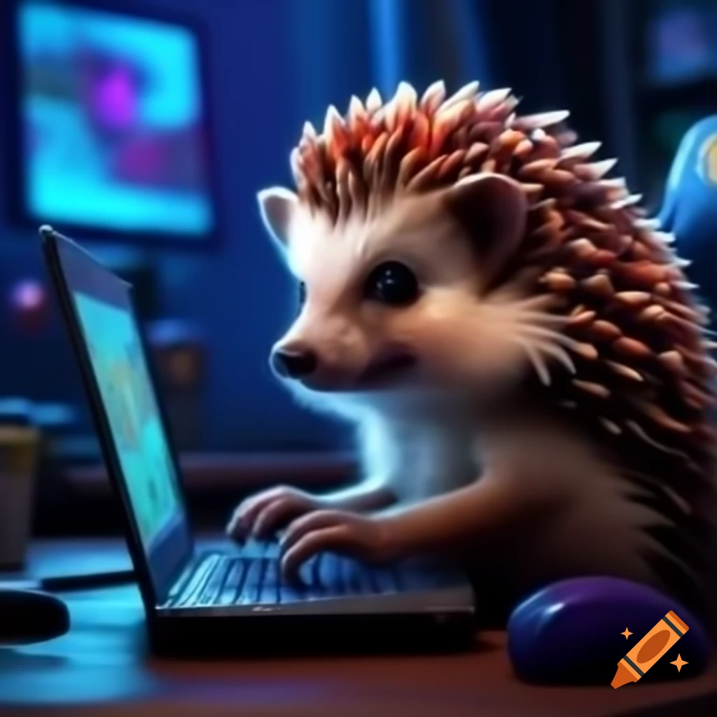 Groundhog Using Computer Hedgehog using laptop showcasing gaming skills on Craiyon