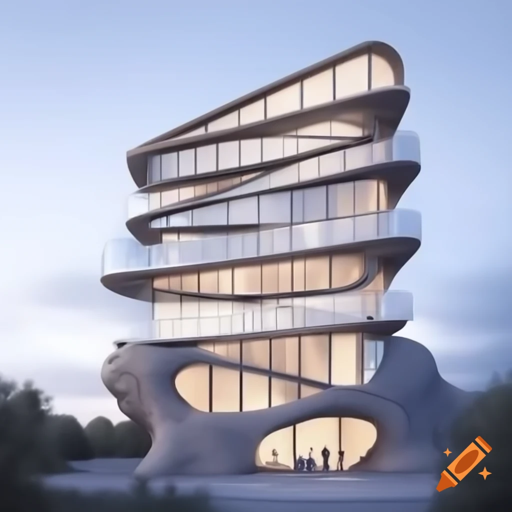 Seven-story apartment building with glass windows and balconies ...