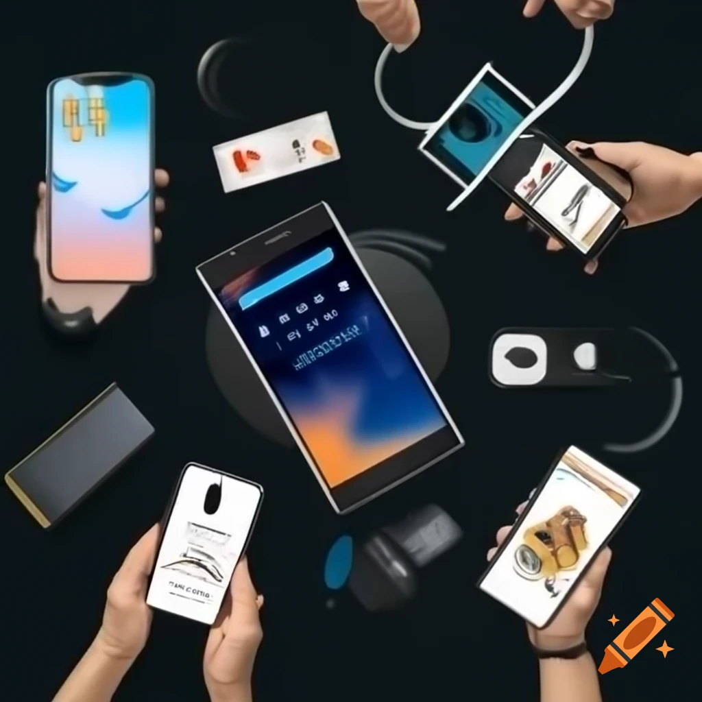 Flat lay of tech gadgets including smartphones and accessories on a clean background