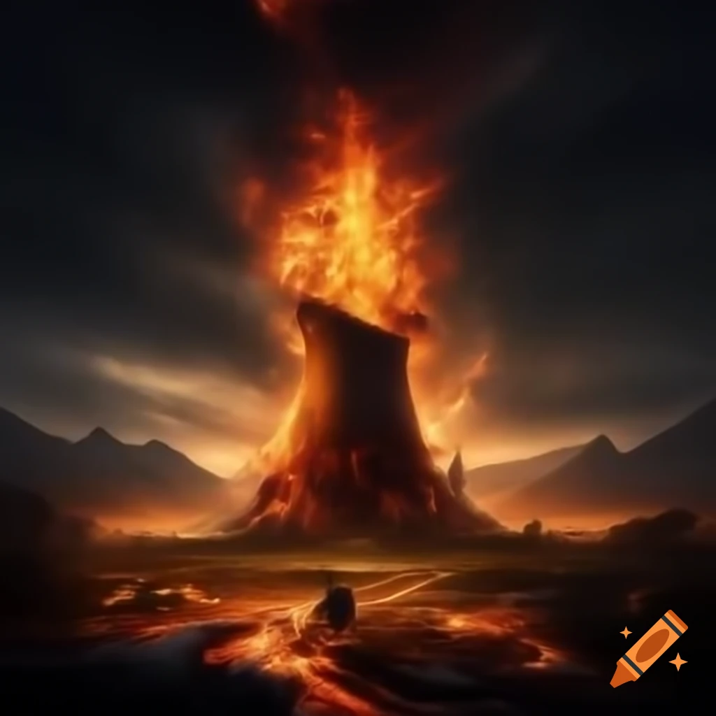 Large panda in the midst of a firestorm