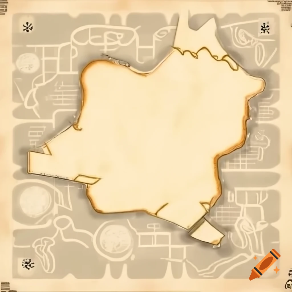 Ancient map detailing land formations and regions