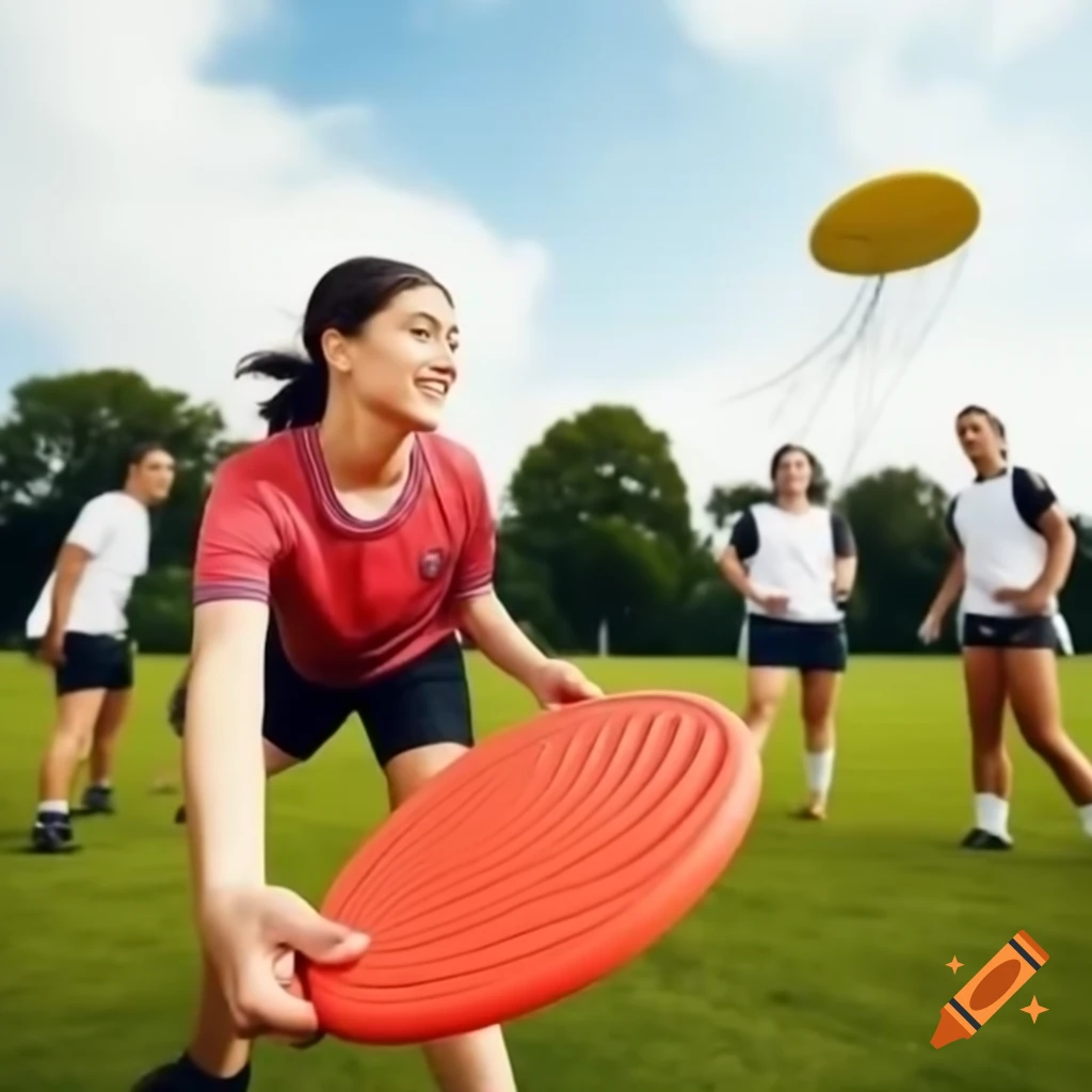 Team of ultimate frisbee players in action