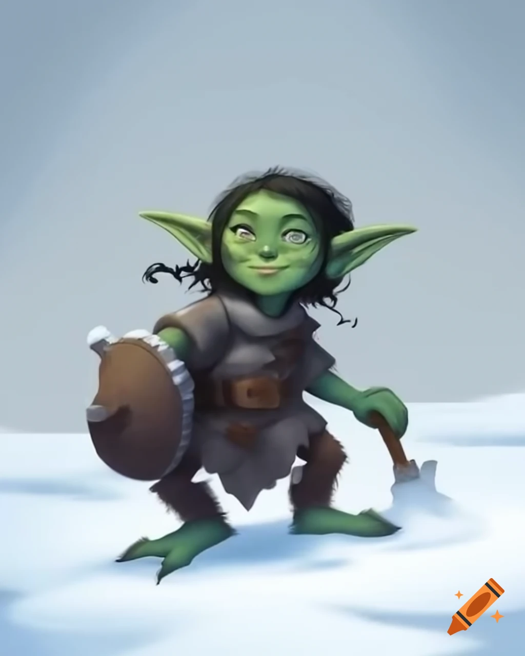 Green-skinned goblin girls playing in the snow
