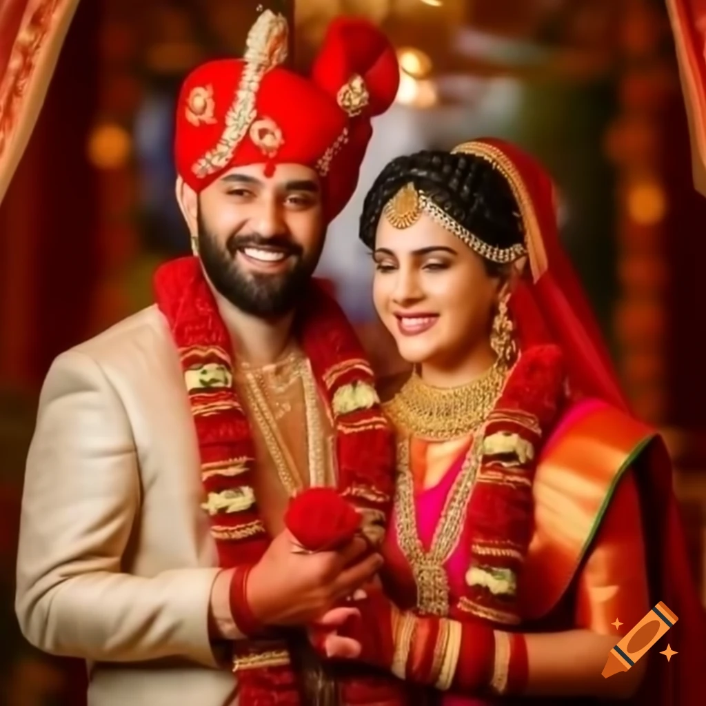 Hindu marriage ceremony with traditional attire and rituals