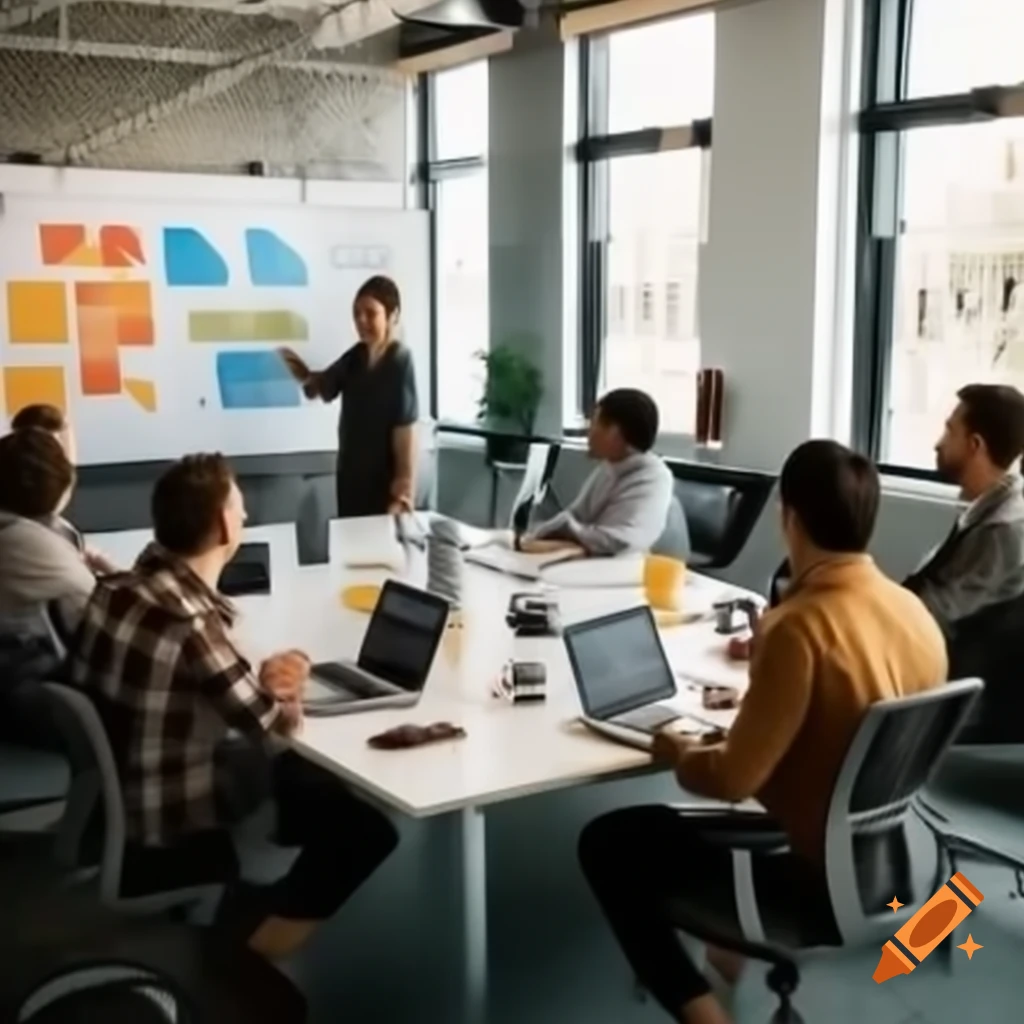Diverse group of professionals collaborating in modern office with ...