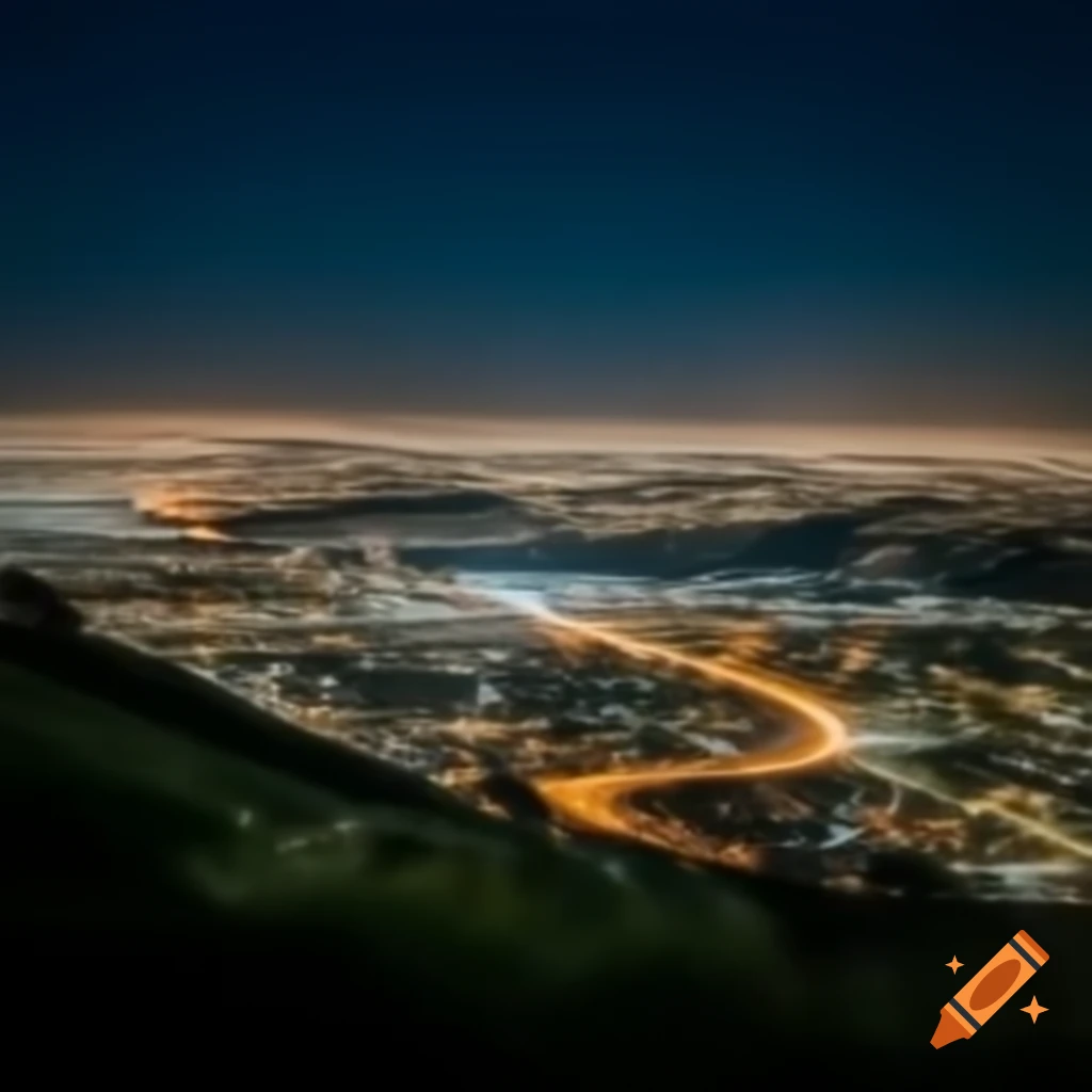 Nighttime metropolis landscape from a hill with a bridge in the background