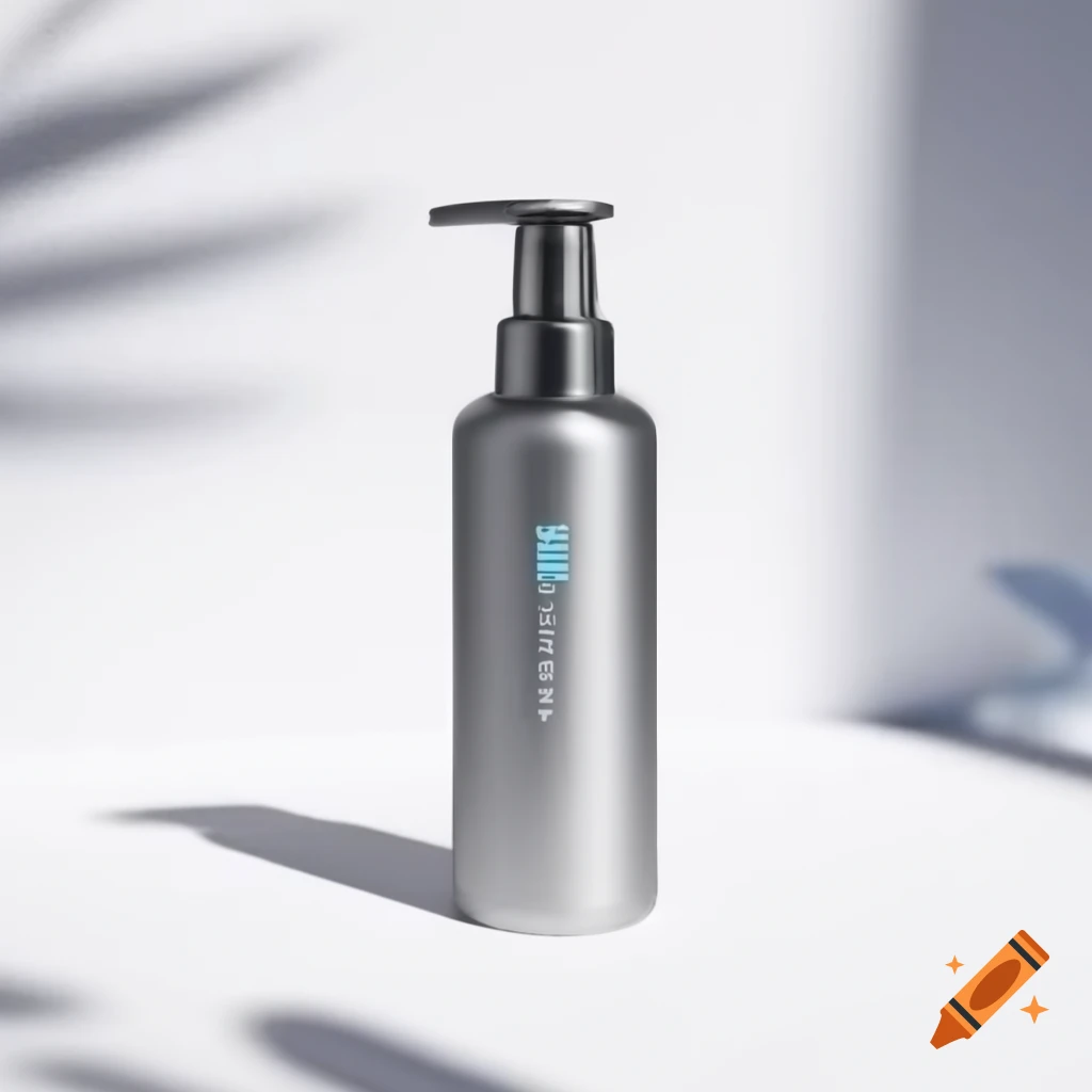 Portable medicated skin treatment spray bottle with matte silver finish and blue label