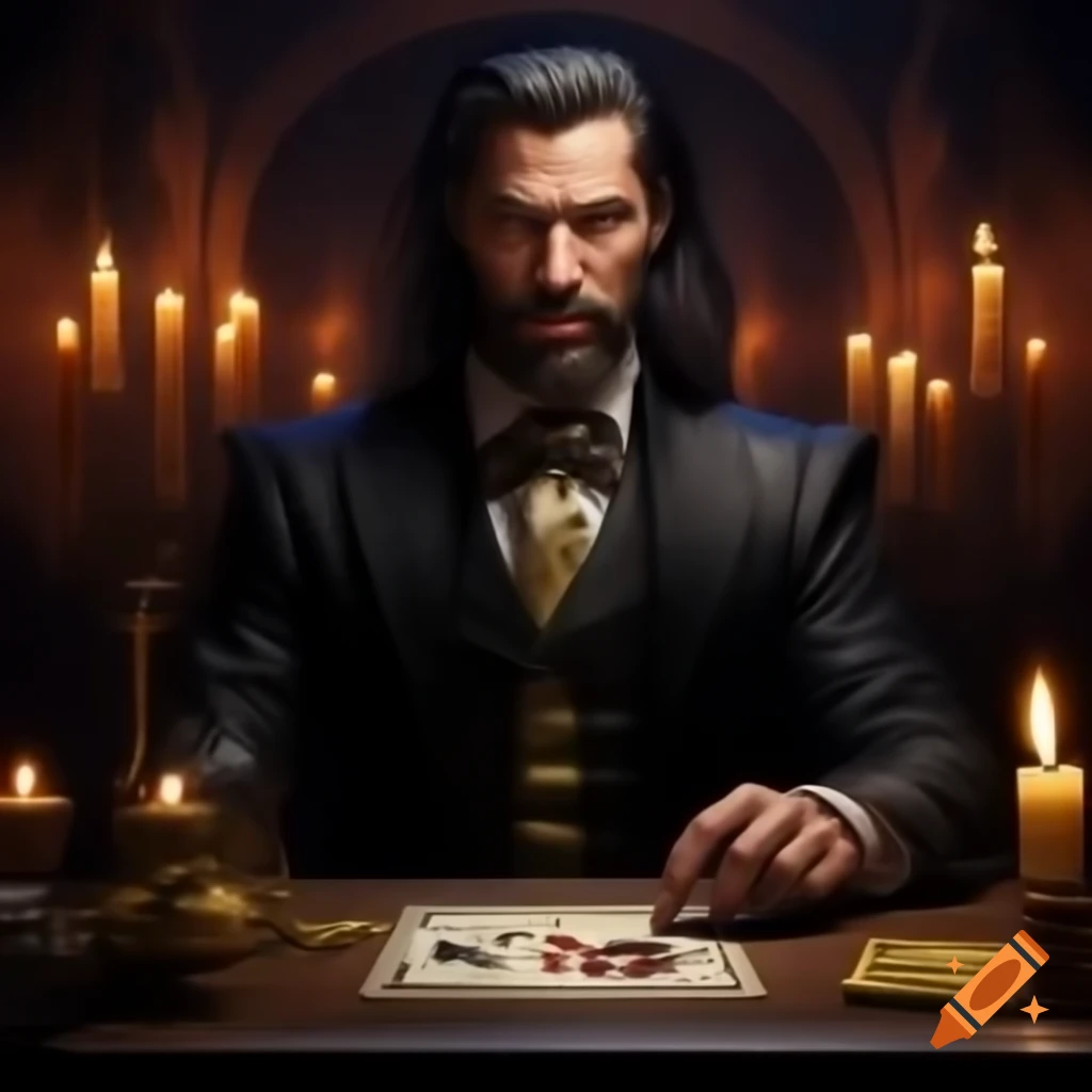 Tarot card of The Magician with mystic background and candles