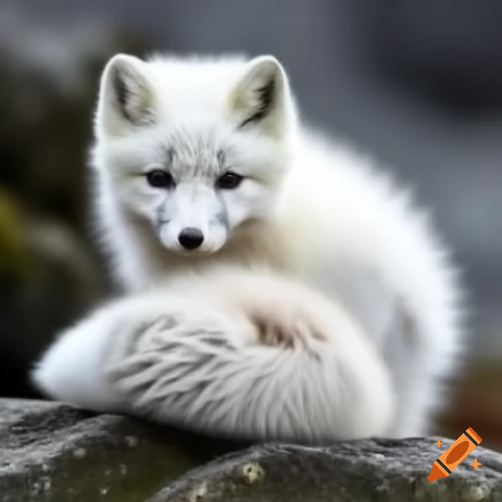 Cute arctic fox resting on a rock