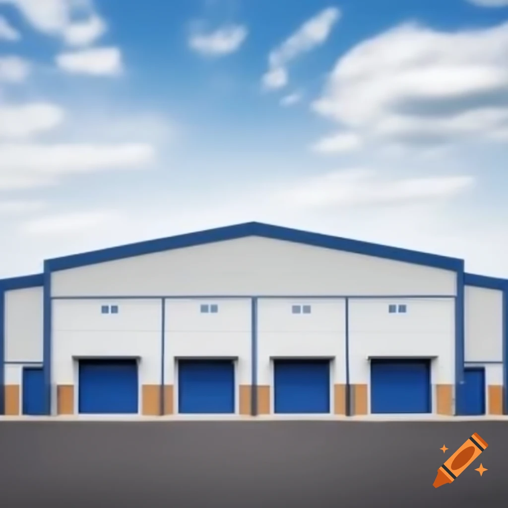 Bird's eye view of two large warehouse buildings with gable roofs
