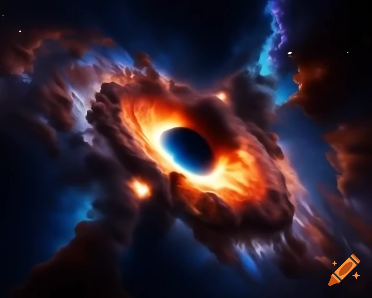 Cosmic black hole with vibrant hues and intricate textures, hyper ...