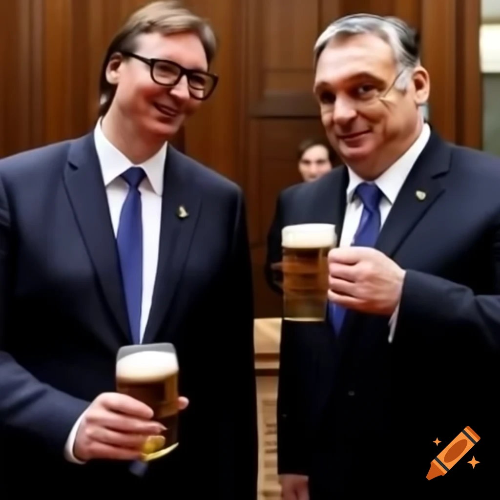 Aleksandar Vučić and Viktor Orban enjoying beers together