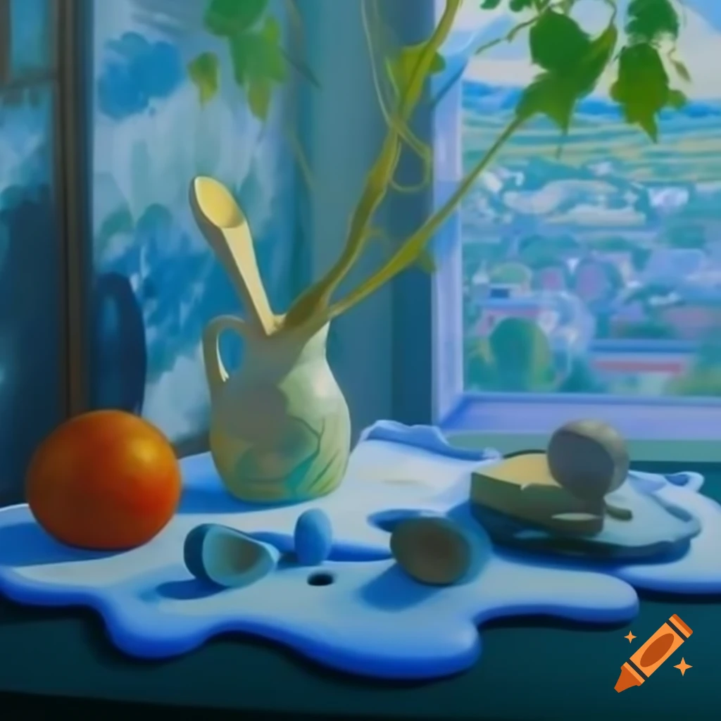 Landscape with melting objects in the style of Claude Monet