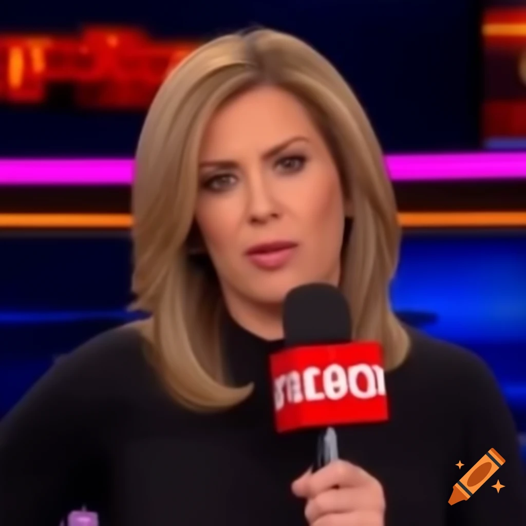 Worried journalist interviewing serious politician in TV news set