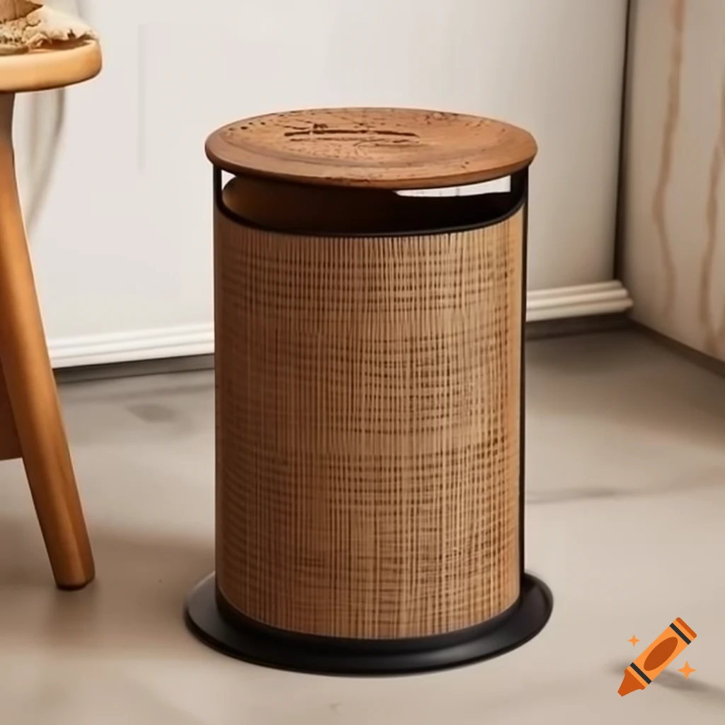 Modern cylindrical trash can made of metal